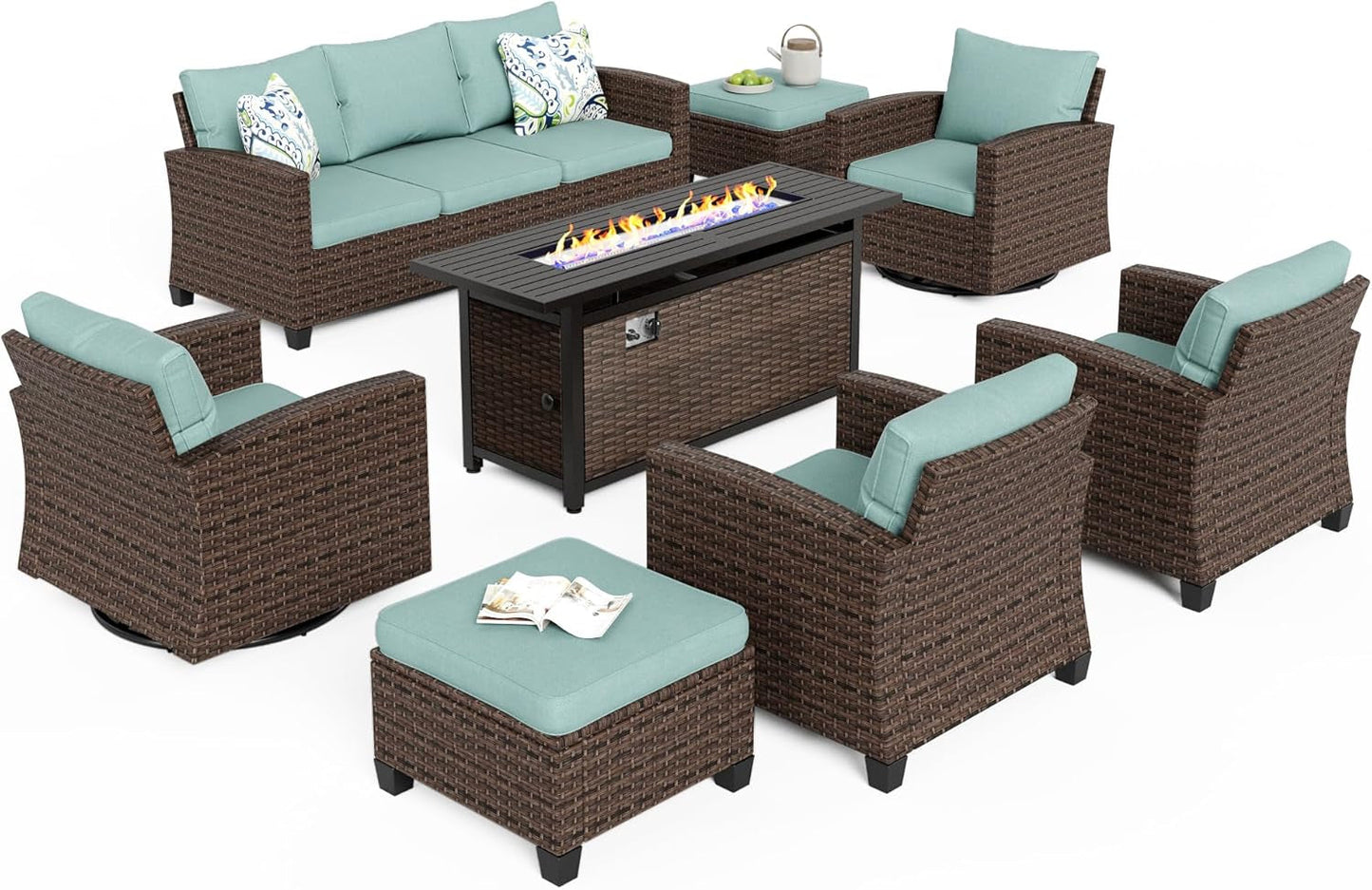 Swivel Glider Patio Furniture Set with Fire Pit