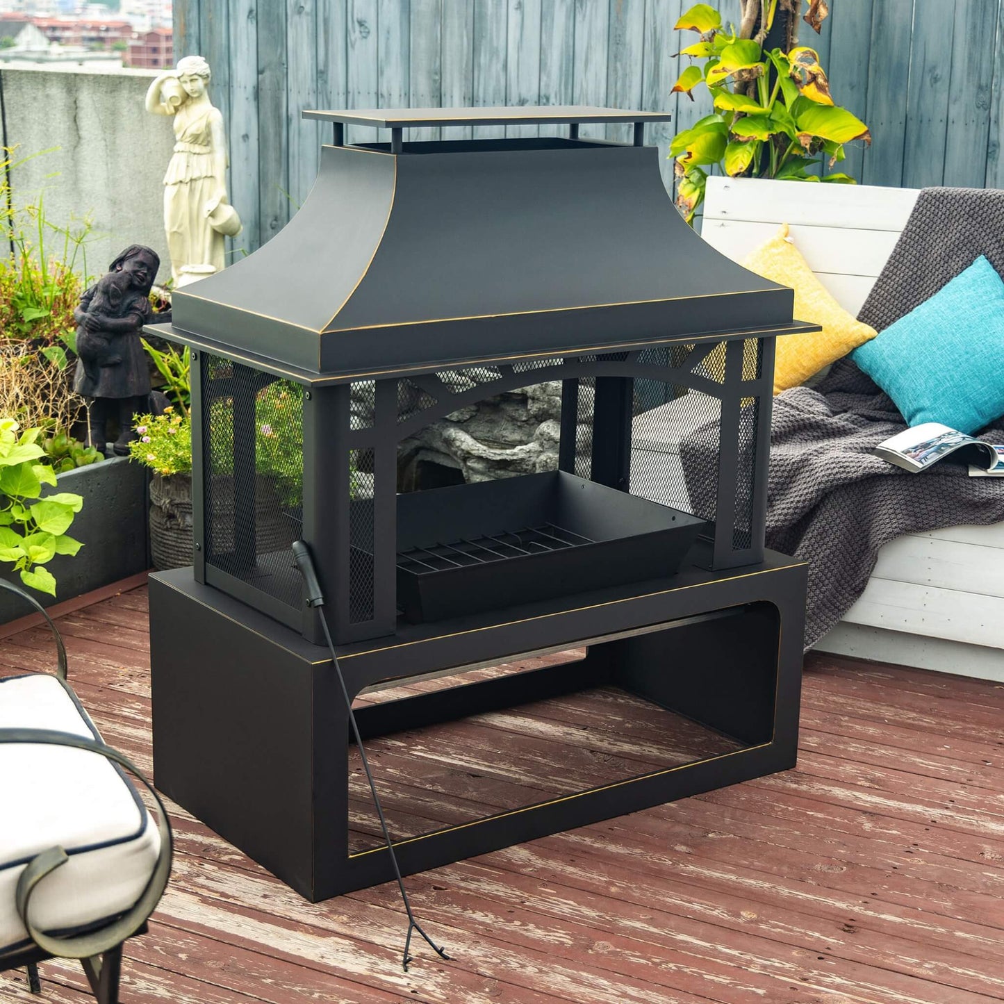40-Inch Steel Wood-Burning Fire Pit with Grill and Spark Screen