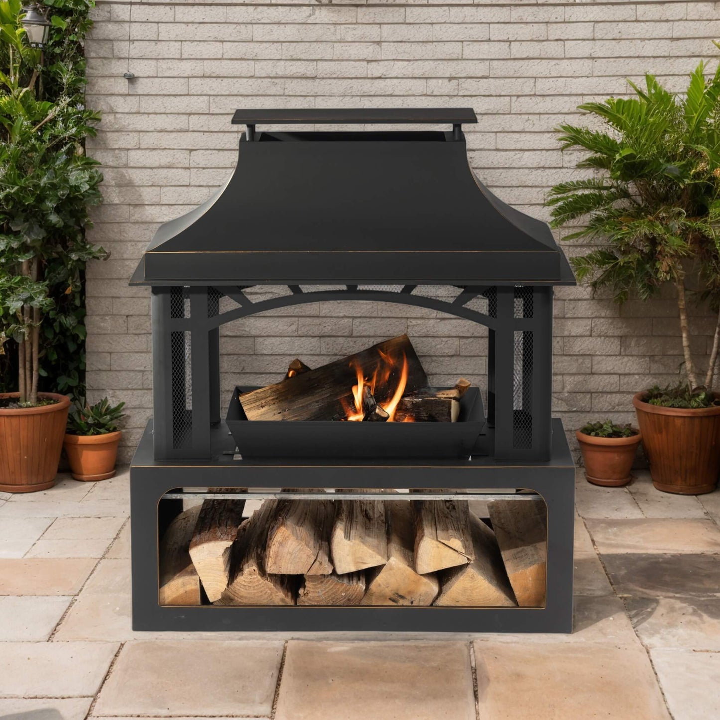 40-Inch Steel Wood-Burning Fire Pit with Grill and Spark Screen