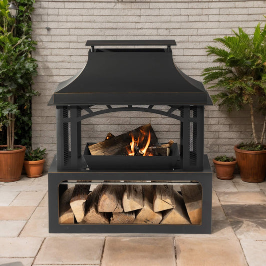 Alora 40-Inch Outdoor Steel Wood-Burning Backyard Fireplace Fire Pit (SAK45758)