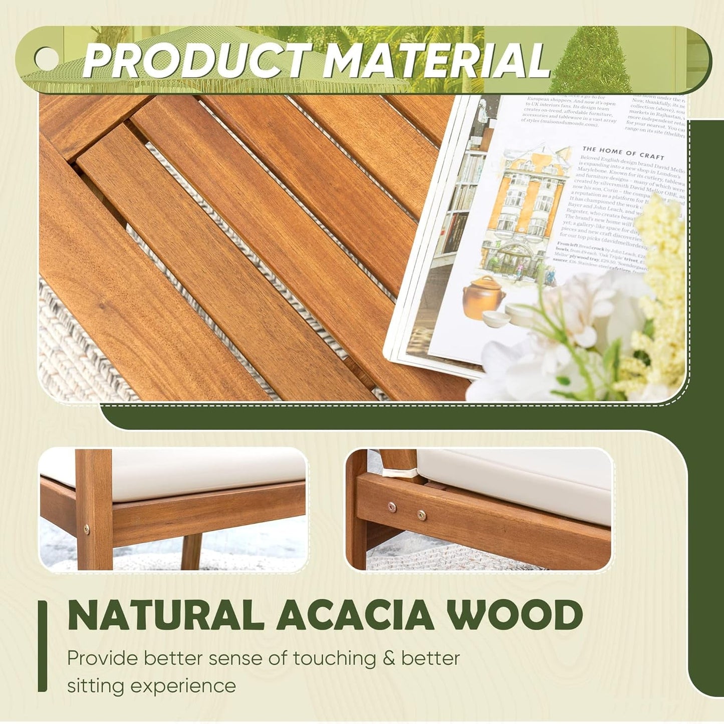 Elegant Acacia Wood 4-Piece Patio Conversation Set with Cushions