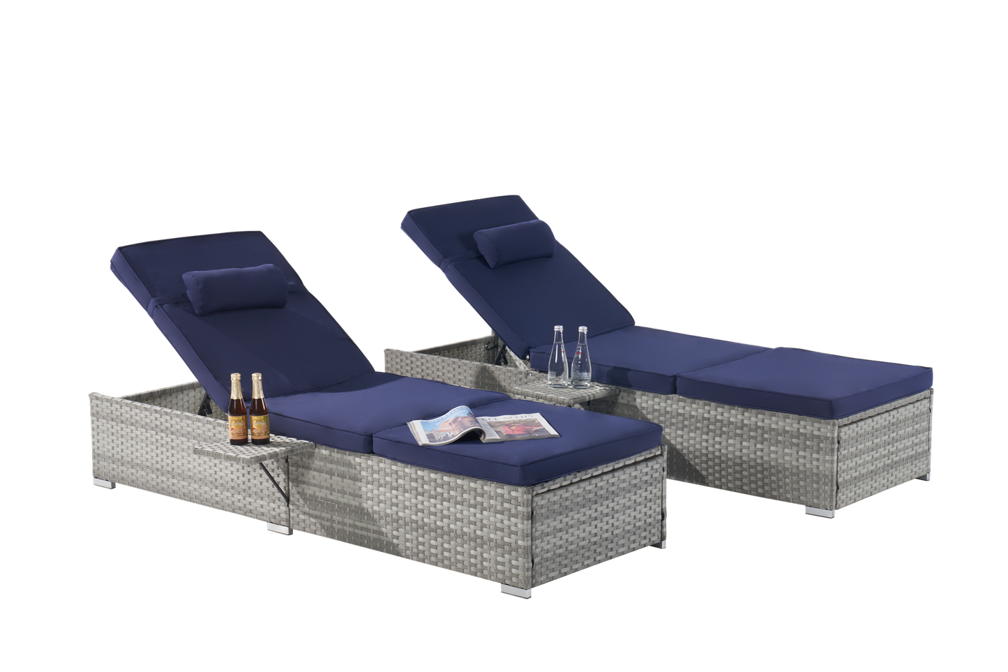 Premium Outdoor PE Rattan Adjustable Chaise Lounge Set with Table
