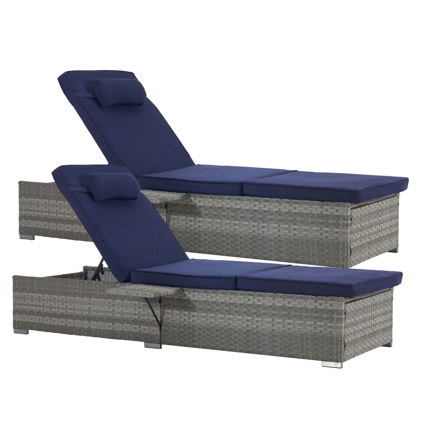 Premium Outdoor PE Rattan Adjustable Chaise Lounge Set with Table