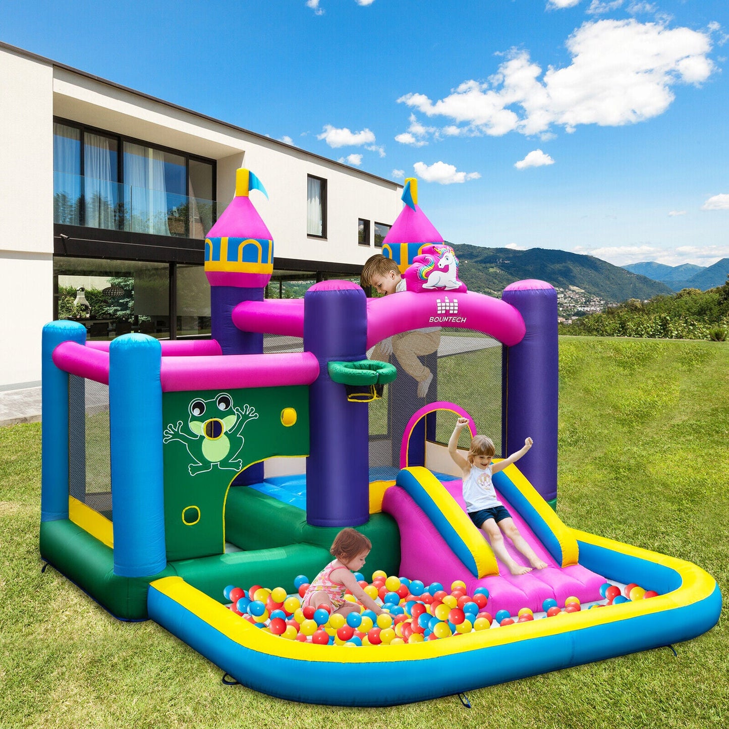 Gbruno 6-in-1 Kids Inflatable Unicorn Bounce House with Blower