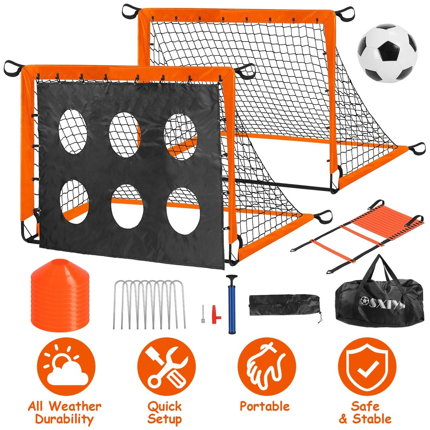 Kids Soccer Goals Set For Backyard Portable Soccer Training Equipment with Ball Pump Cones Agility Ladder Target Carry Bag For Toddler Age 3+ Outdoor