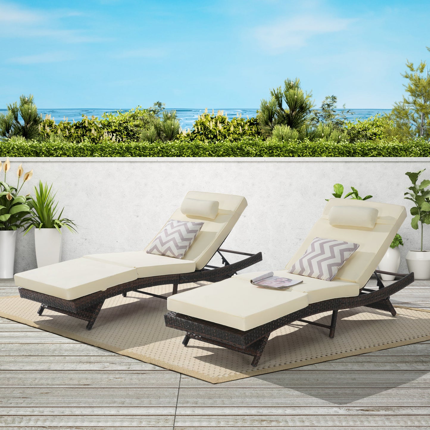 Outdoor Wicker Adjustable Reclining Lounge Chair Set – 2 Pieces
