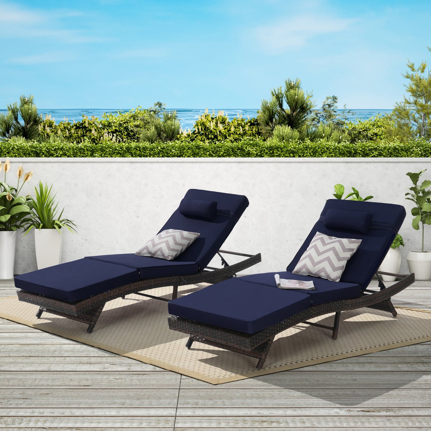 Outdoor Wicker Adjustable Reclining Lounge Chair Set – 2 Pieces