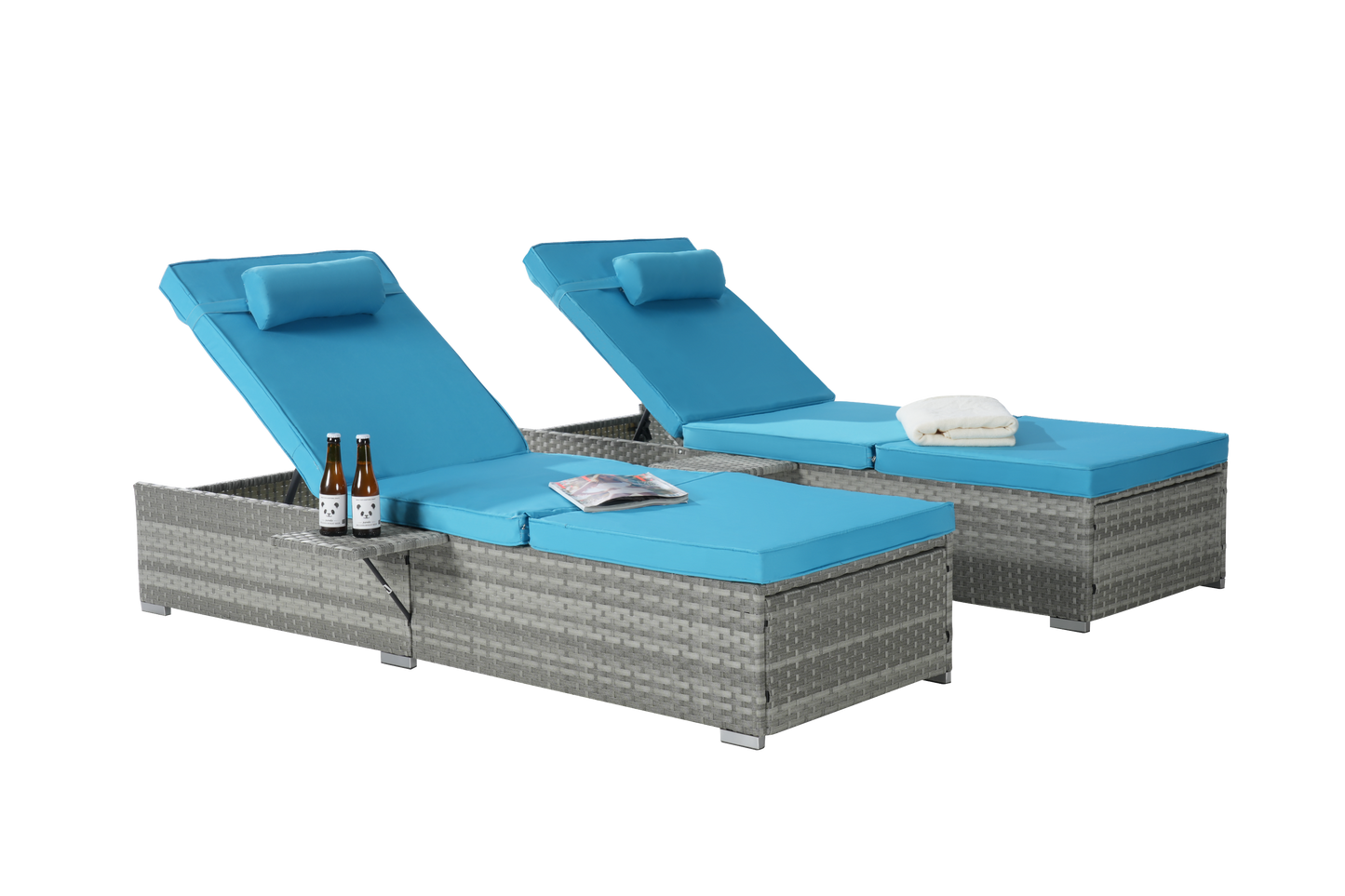 Premium Outdoor PE Rattan Adjustable Chaise Lounge Set with Table