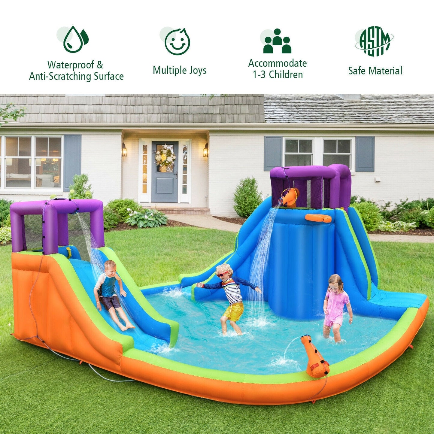 Gbruno 6-in-1 Inflatable Dual Water Slide Bounce House
