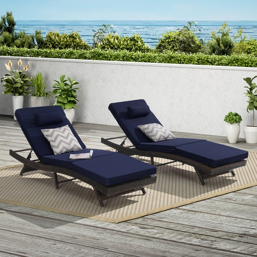Outdoor Wicker Adjustable Reclining Lounge Chair Set – 2 Pieces