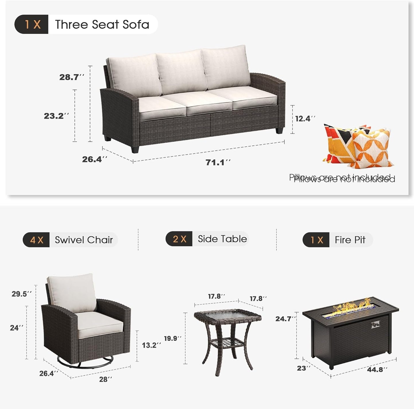 Luxurious Eight Piece Outdoor Patio Furniture Set with Firepit