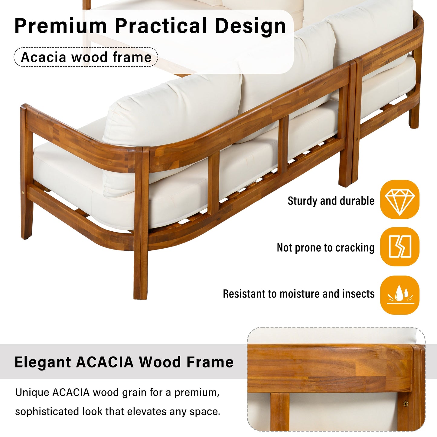 U_Style Acacia Solid Wood Patio Furniture Set