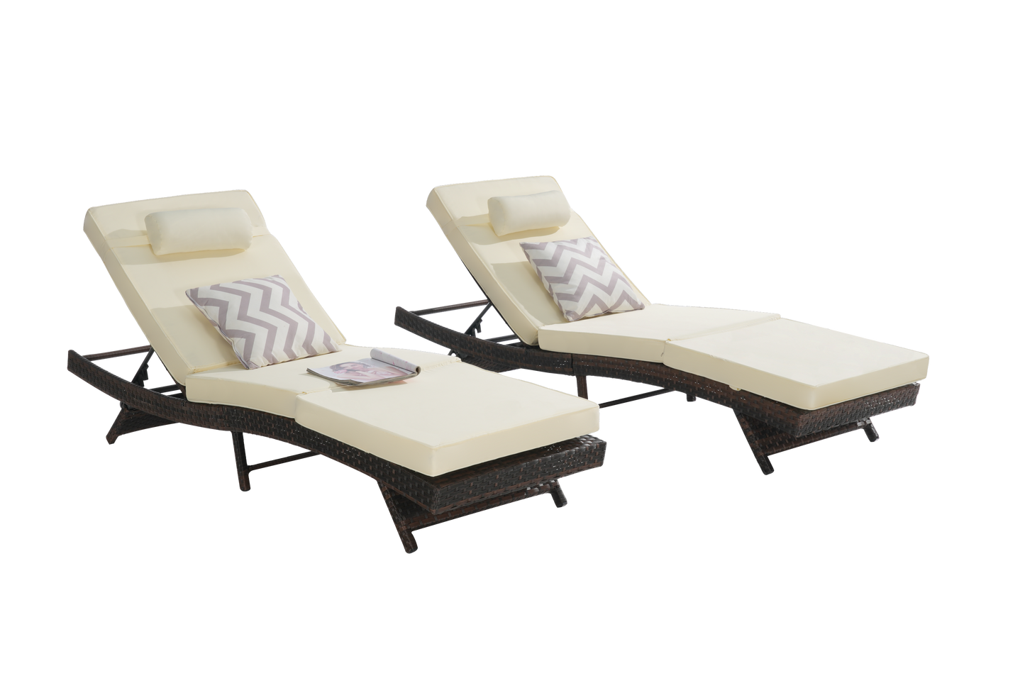 Outdoor Wicker Adjustable Reclining Lounge Chair Set – 2 Pieces