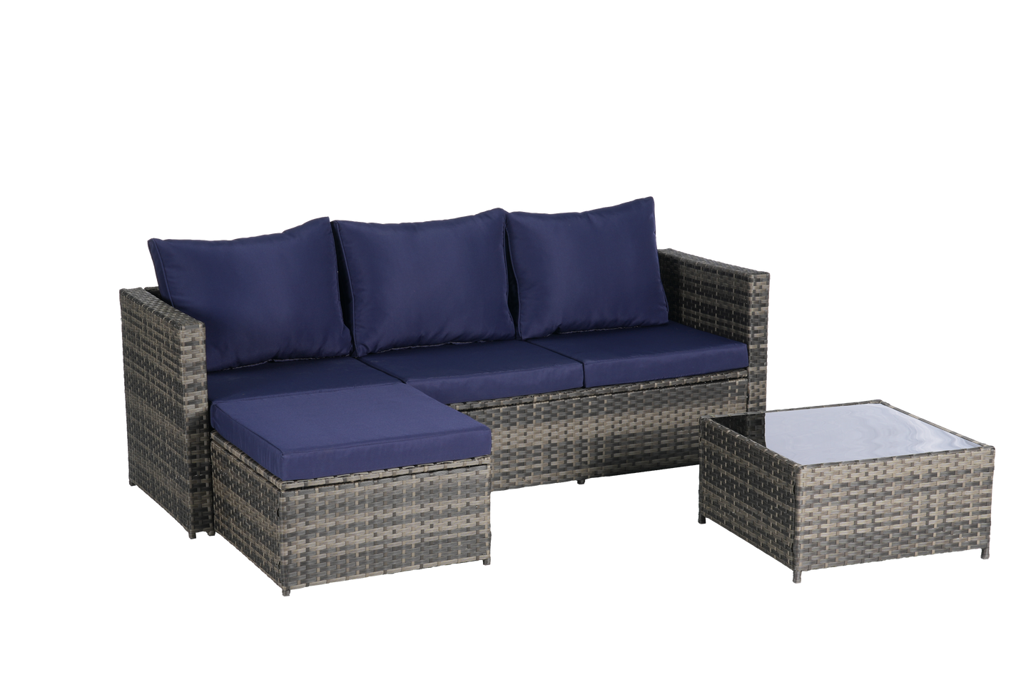 2 Piece Outdoor L-Shaped Wicker Patio Set – Sectional Sofa with