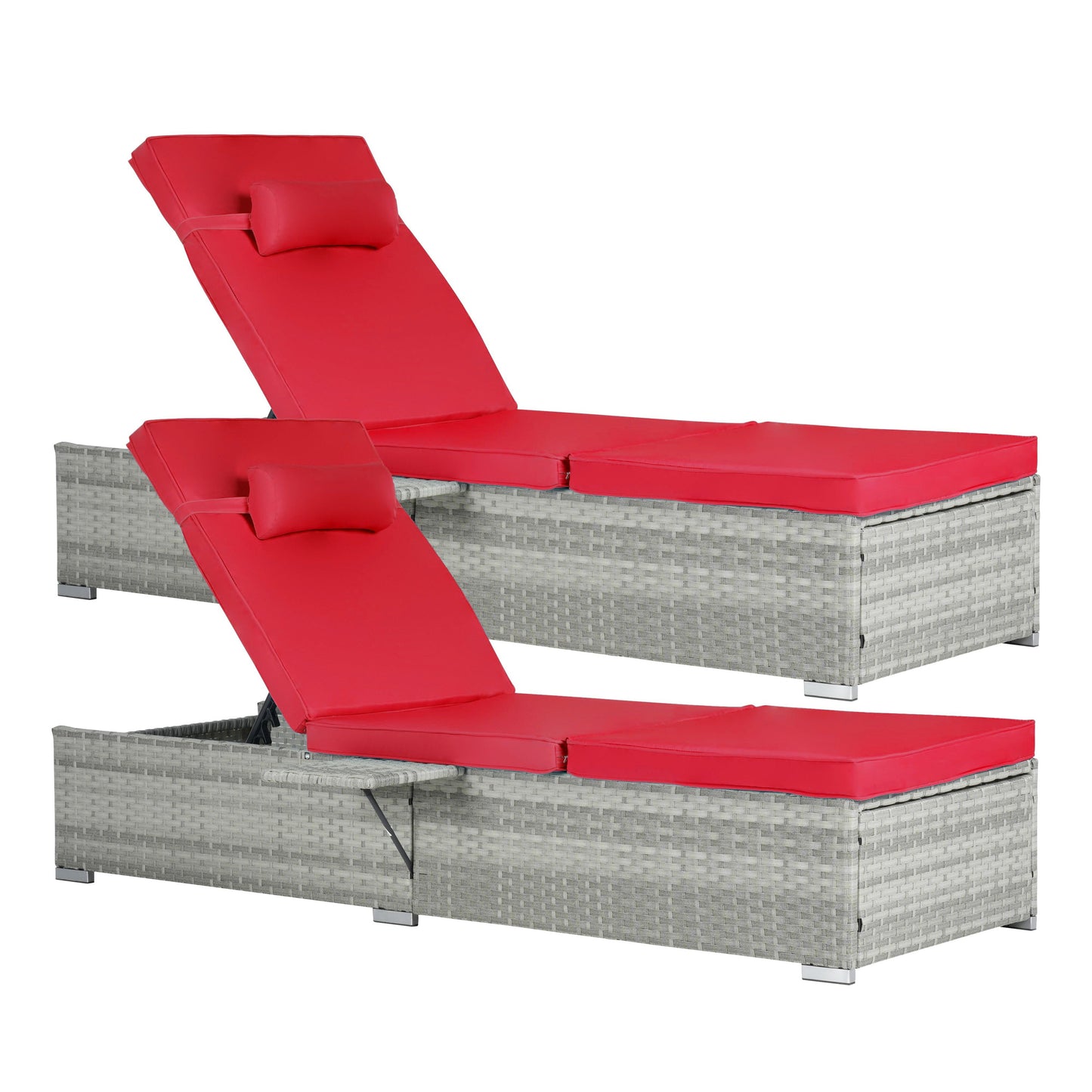 Premium Outdoor PE Rattan Adjustable Chaise Lounge Set with Table