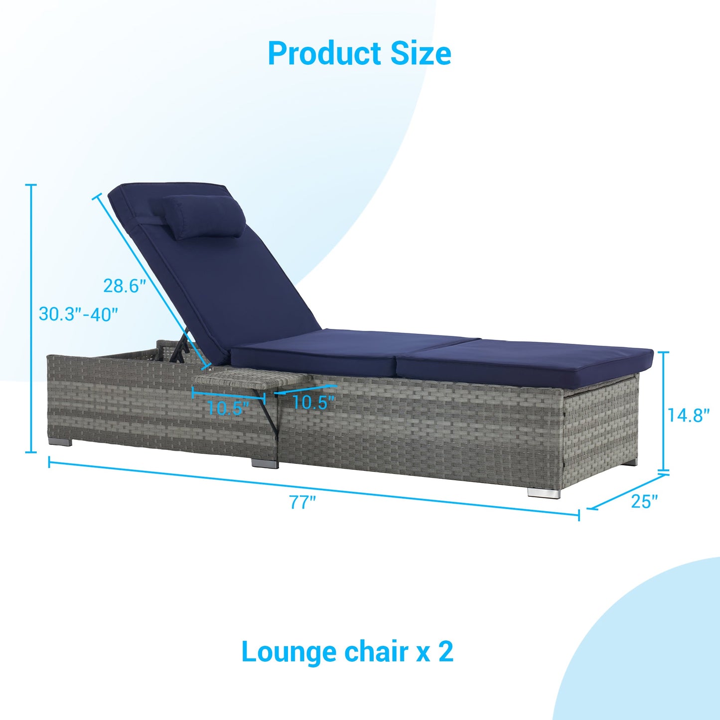 Premium Outdoor PE Rattan Adjustable Chaise Lounge Set with Table