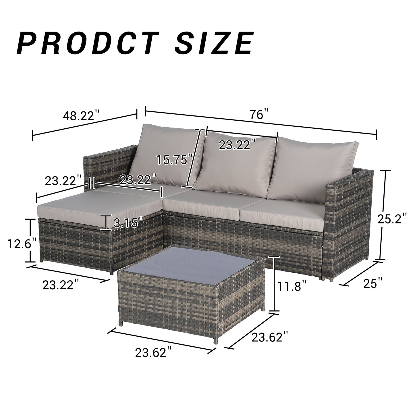 2 Piece Outdoor L-Shaped Wicker Patio Set – Sectional Sofa with