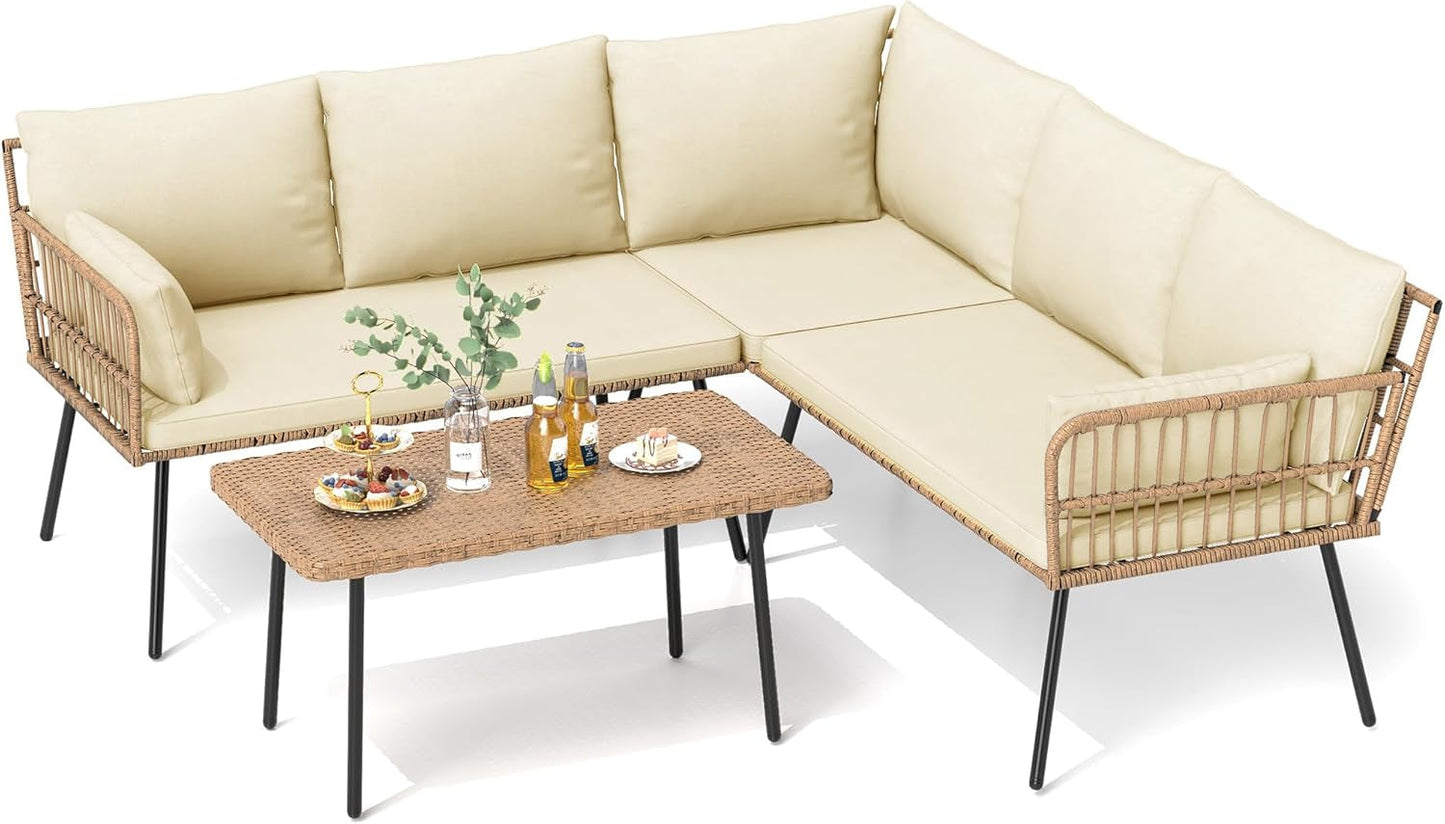 Stylish 4-Piece Outdoor Rattan Sofa Set with Memory Foam Cushions