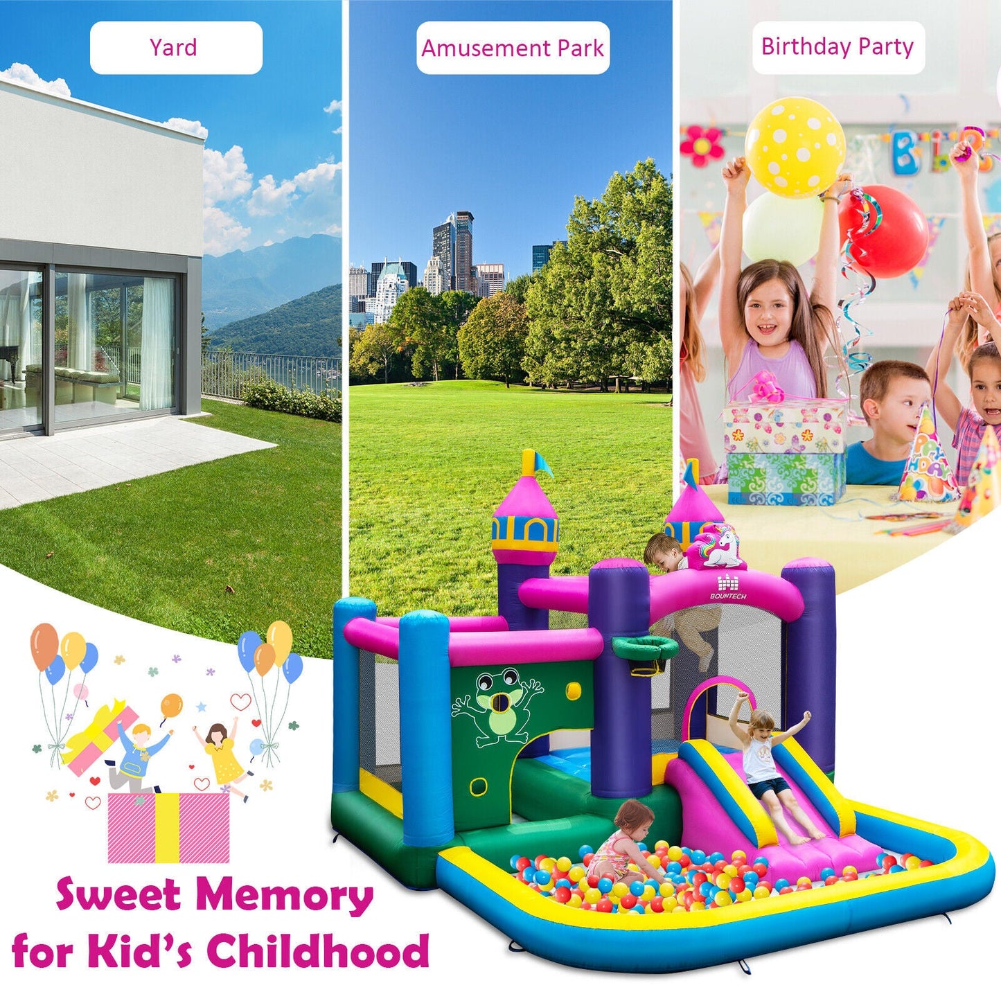 Gbruno 6-in-1 Kids Inflatable Unicorn Bounce House with Blower
