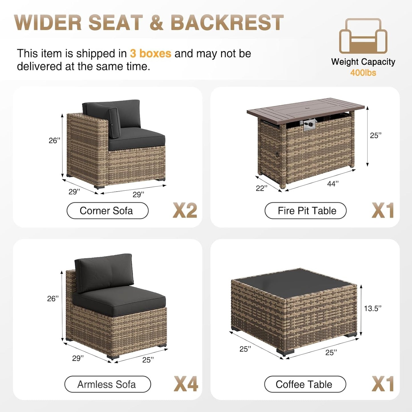 Chic Outdoor Patio Furniture Set with Firepit and Cushions