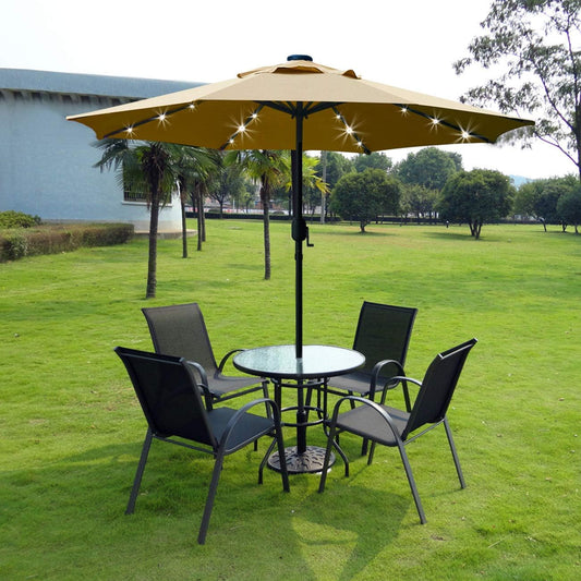 9 Ft Solar LED Lighted Patio Umbrella With Tilt And Crank Lift Light