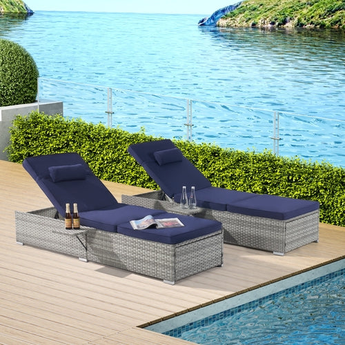 Premium Outdoor PE Rattan Adjustable Chaise Lounge Set with Table