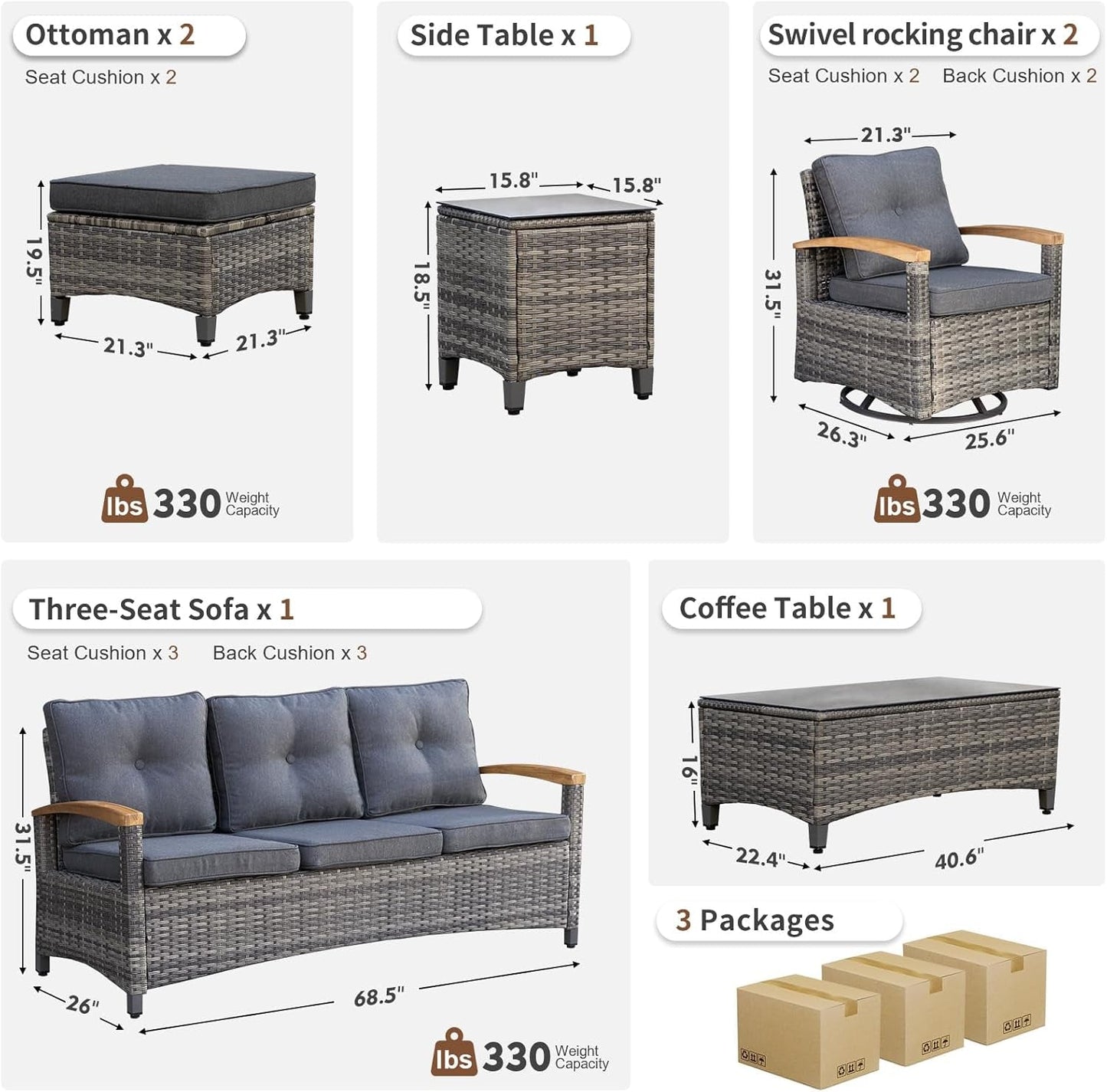 Stylish 7-Piece Outdoor Rattan Patio Set with Swivel Rockers