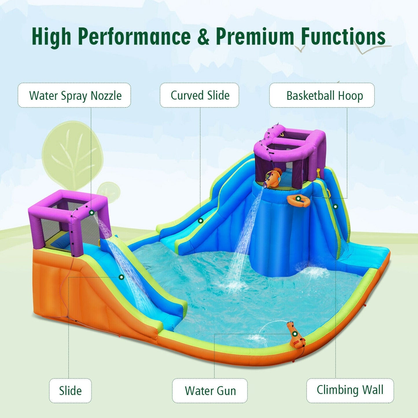 Gbruno 6-in-1 Inflatable Dual Water Slide Bounce House