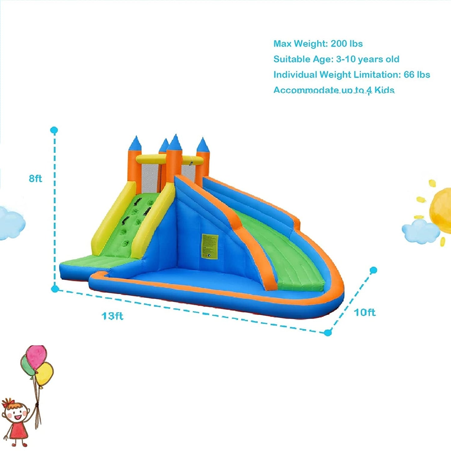 Gbruno Kids Inflatable Water Slide and Bouncing House with Blower