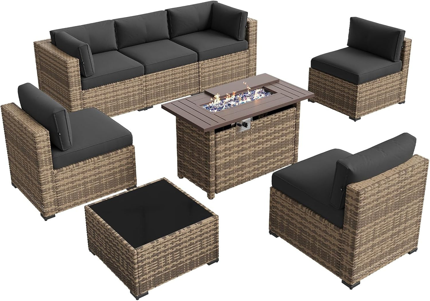 Chic Outdoor Patio Furniture Set with Firepit and Cushions