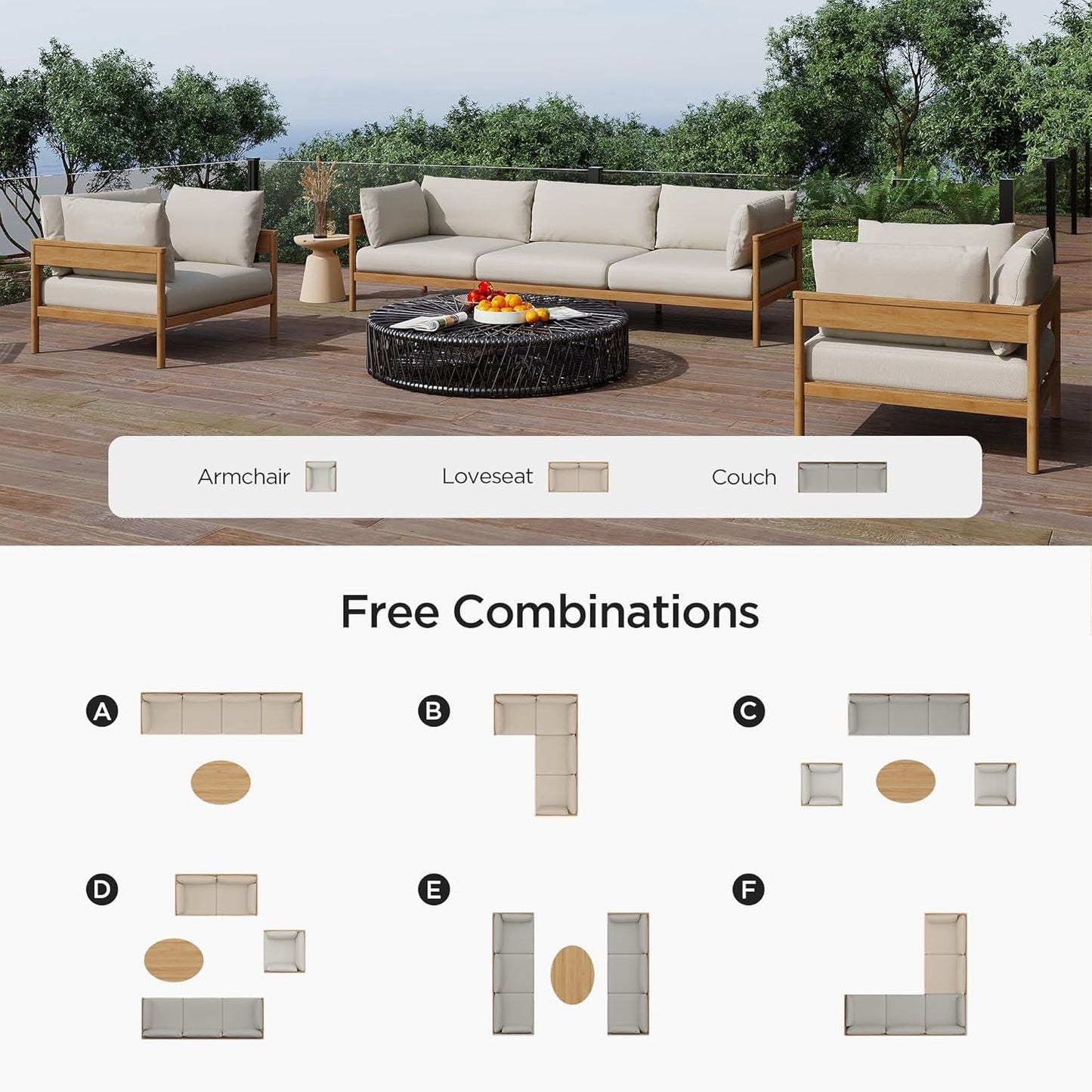 Modern Luxury Outdoor Sectional Sofa Set with Plush Cushions