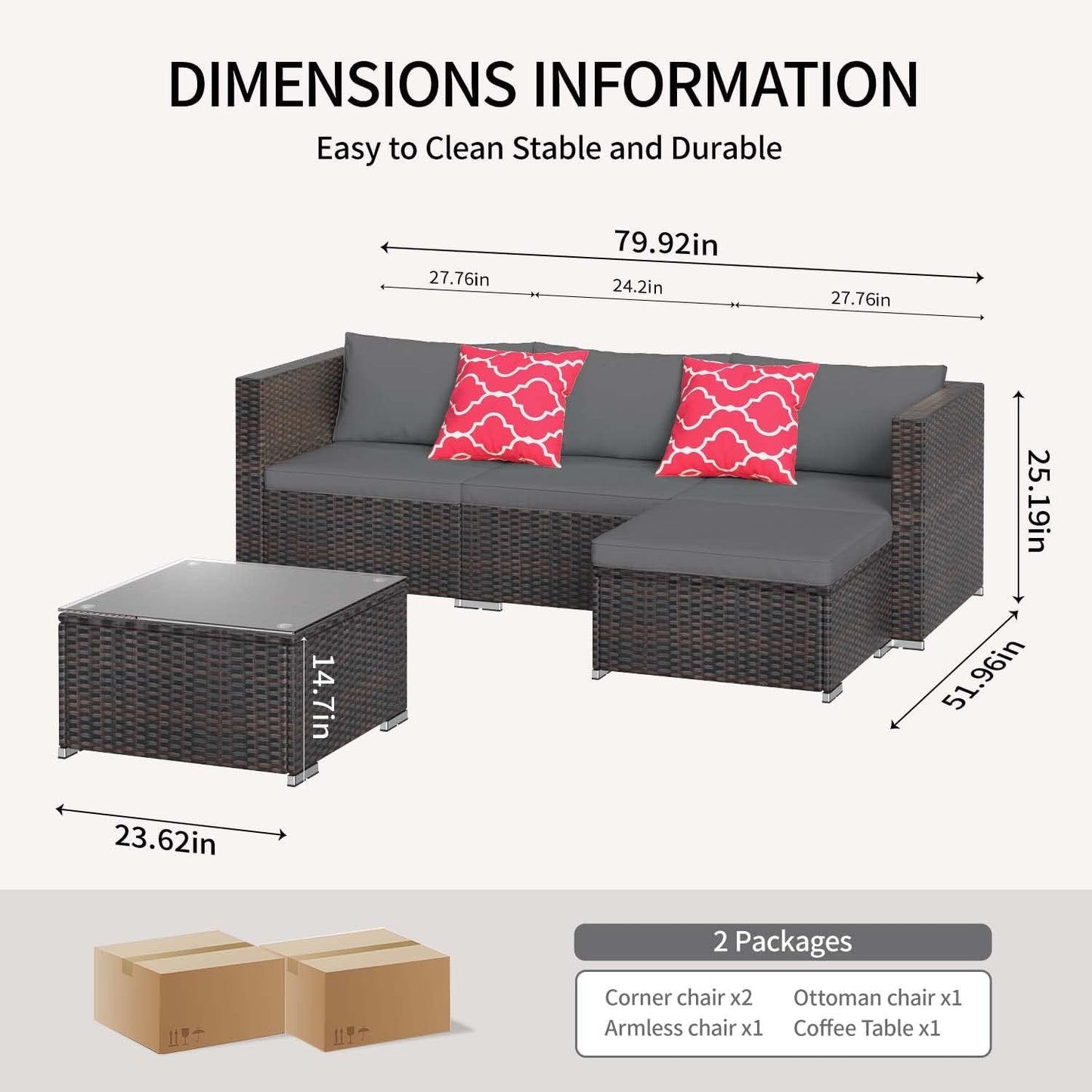 Versatile All-Weather Gray Sectional Patio Sofa Set