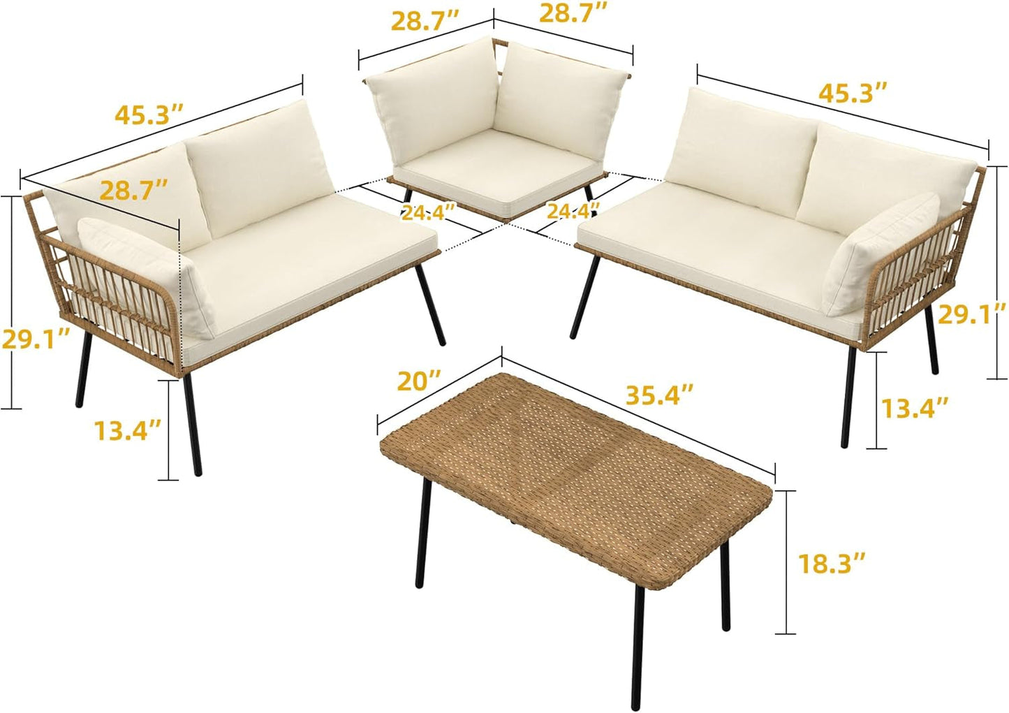 Stylish 4-Piece Outdoor Rattan Sofa Set with Memory Foam Cushions