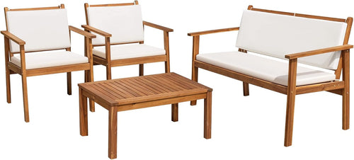 Elegant Acacia Wood 4-Piece Patio Conversation Set with Cushions