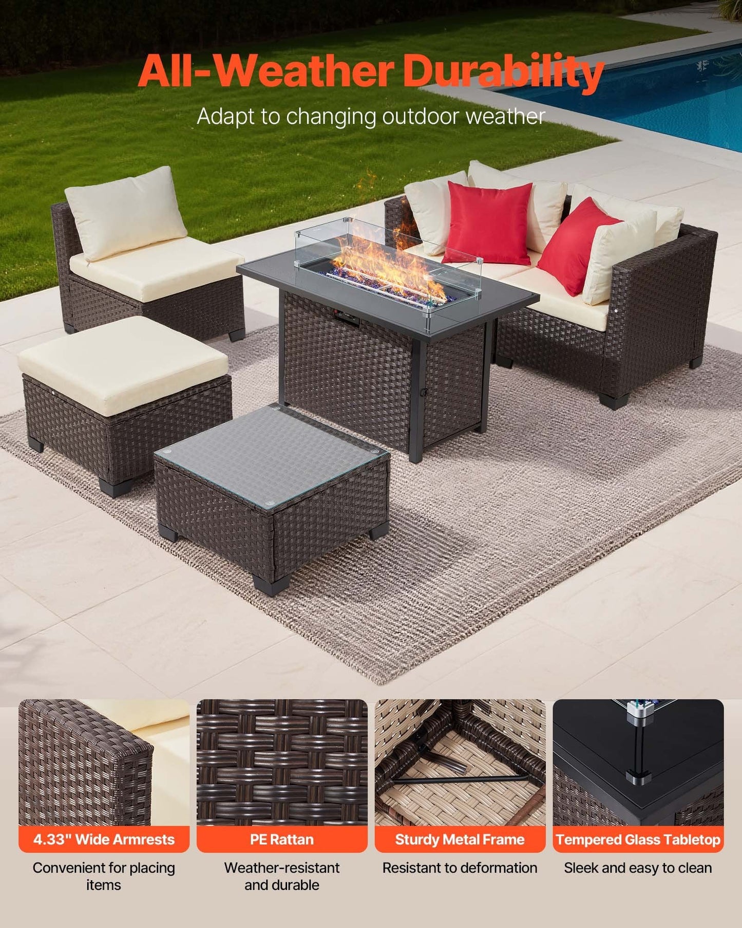 6-Piece Outdoor Patio Furniture Set, Wicker Rattan Outdoor Sectional