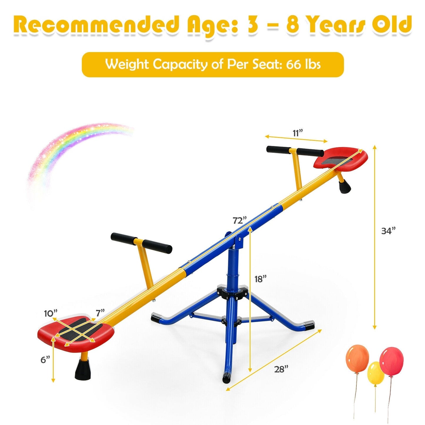 Gbruno 360° Swivel Teeter Totter Playground Seesaw for Kids