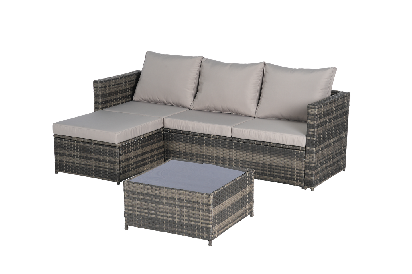 2 Piece Outdoor L-Shaped Wicker Patio Set – Sectional Sofa with