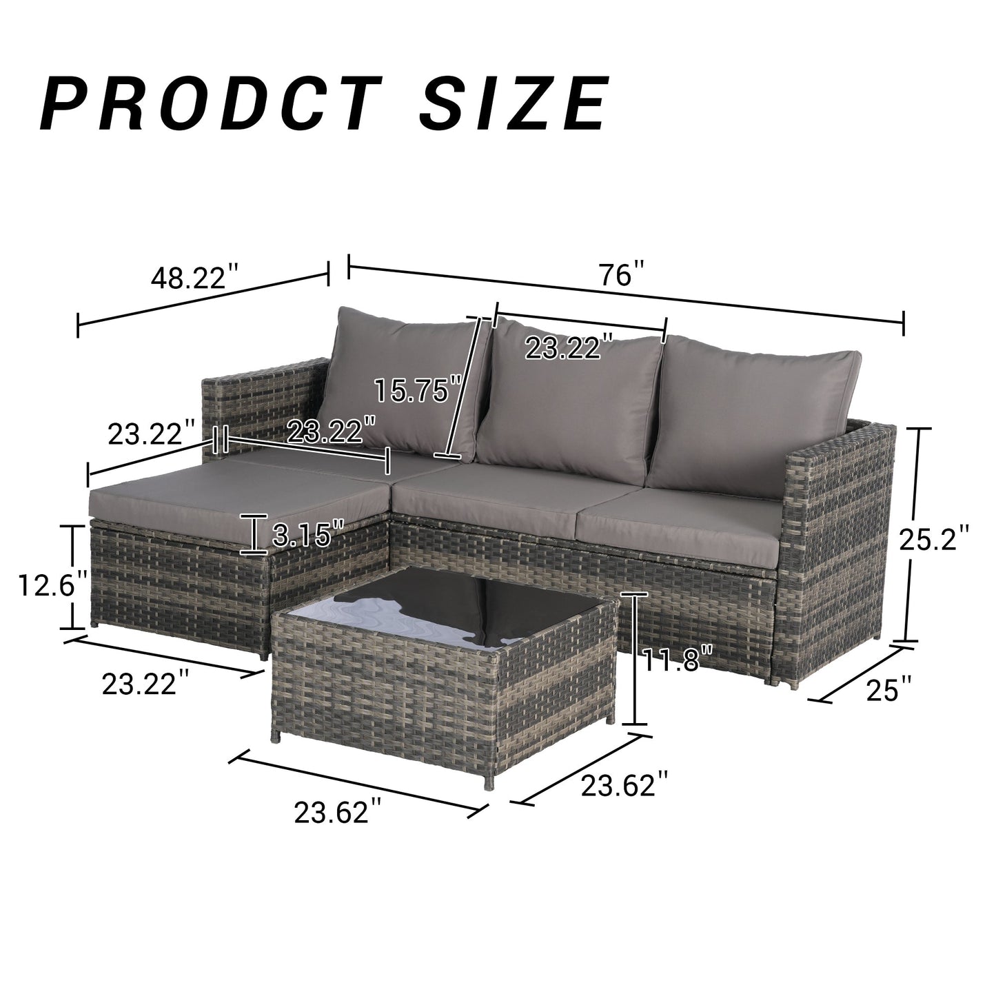 2 Piece Outdoor L-Shaped Wicker Patio Set – Sectional Sofa with