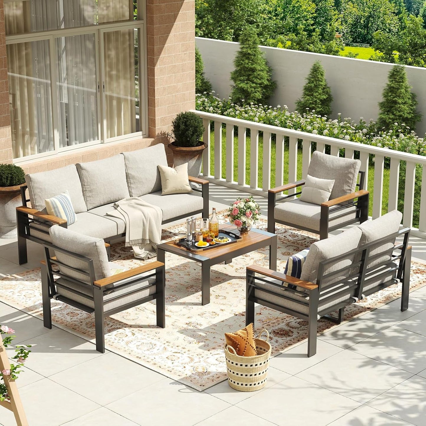 Oversized Aluminum Patio Furniture Set with Plush Cushions