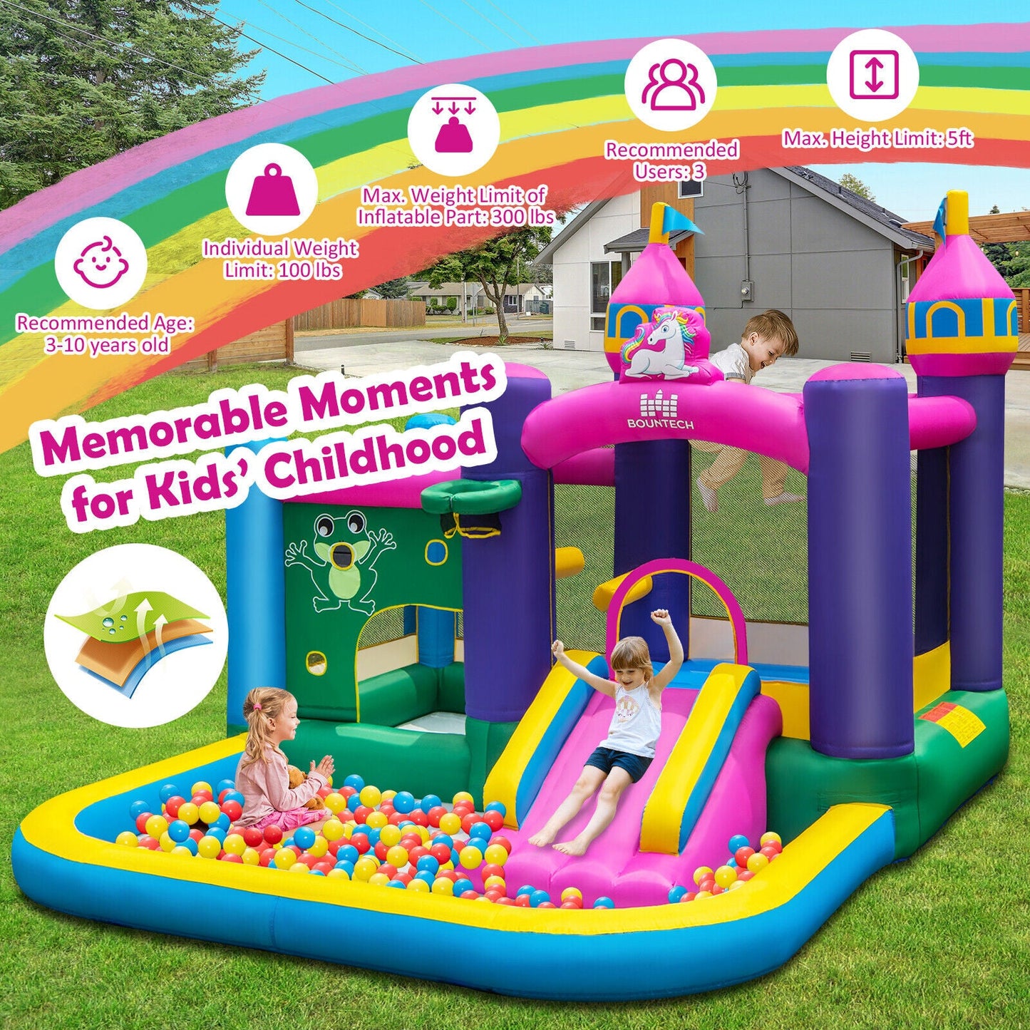 Gbruno 6-in-1 Kids Inflatable Unicorn Bounce House with Blower