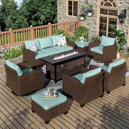Backyard Cove Swivel Glider Patio Furniture Set with Fire Pit