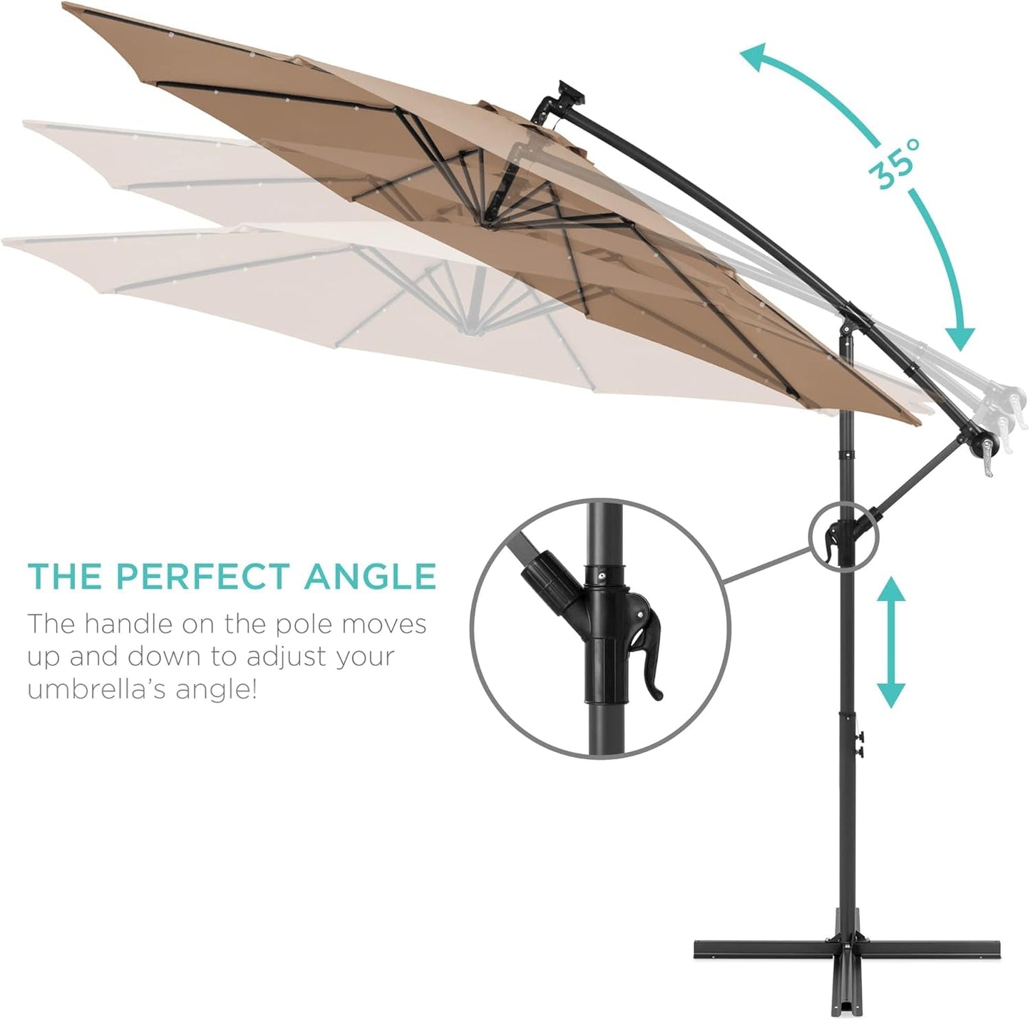 10 Foot Solar LED Offset Patio Umbrella With Easy Tilt Adjustment In