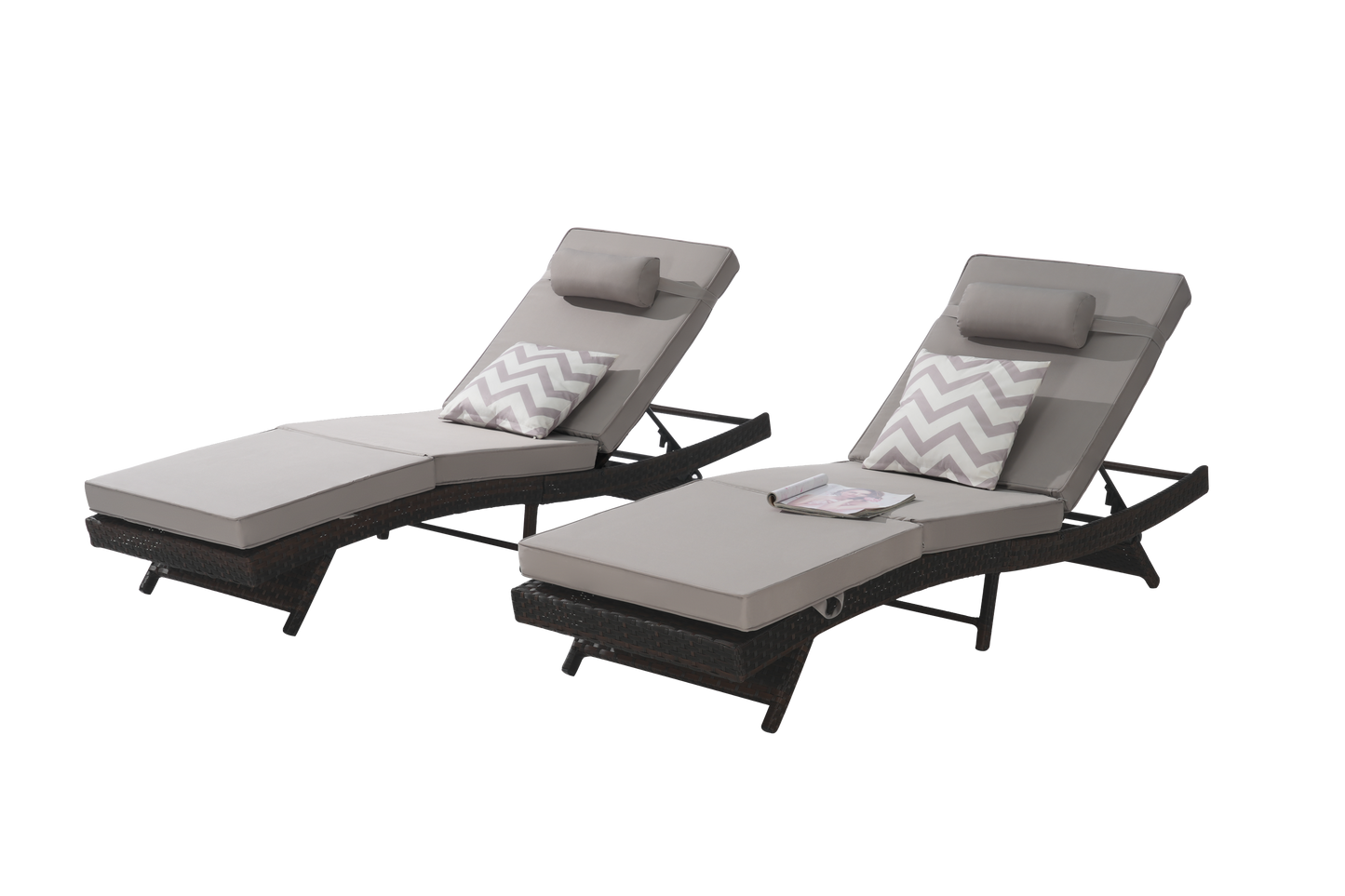 Outdoor Wicker Adjustable Reclining Lounge Chair Set – 2 Pieces