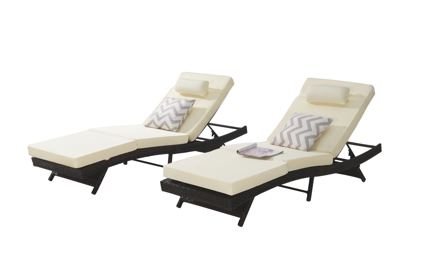 Outdoor Wicker Adjustable Reclining Lounge Chair Set – 2 Pieces