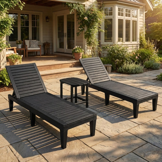 3-Piece Adjustable Chaise Lounge Set with 2 Recliners and Side Table