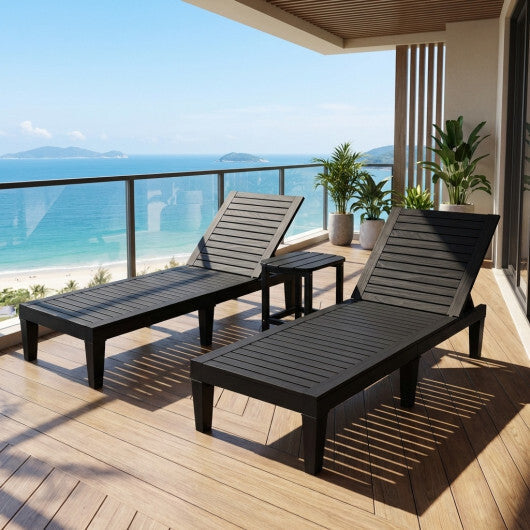 3-Piece Adjustable Chaise Lounge Set with 2 Recliners and Side Table