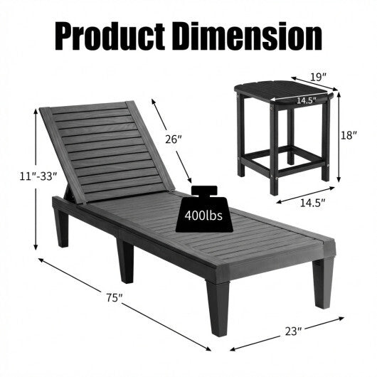 3-Piece Adjustable Chaise Lounge Set with 2 Recliners and Side Table