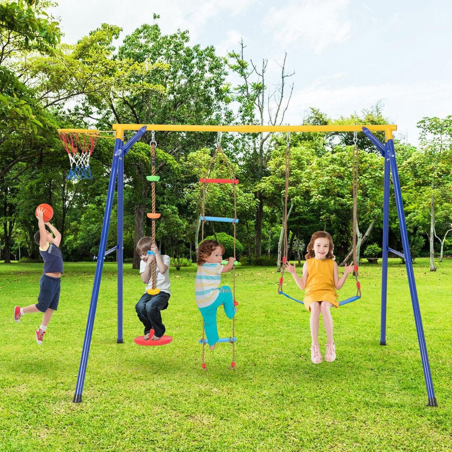 Gbruno 4-in-1 Heavy Duty Swing Set for Kids Ages 3-9 - Yellow