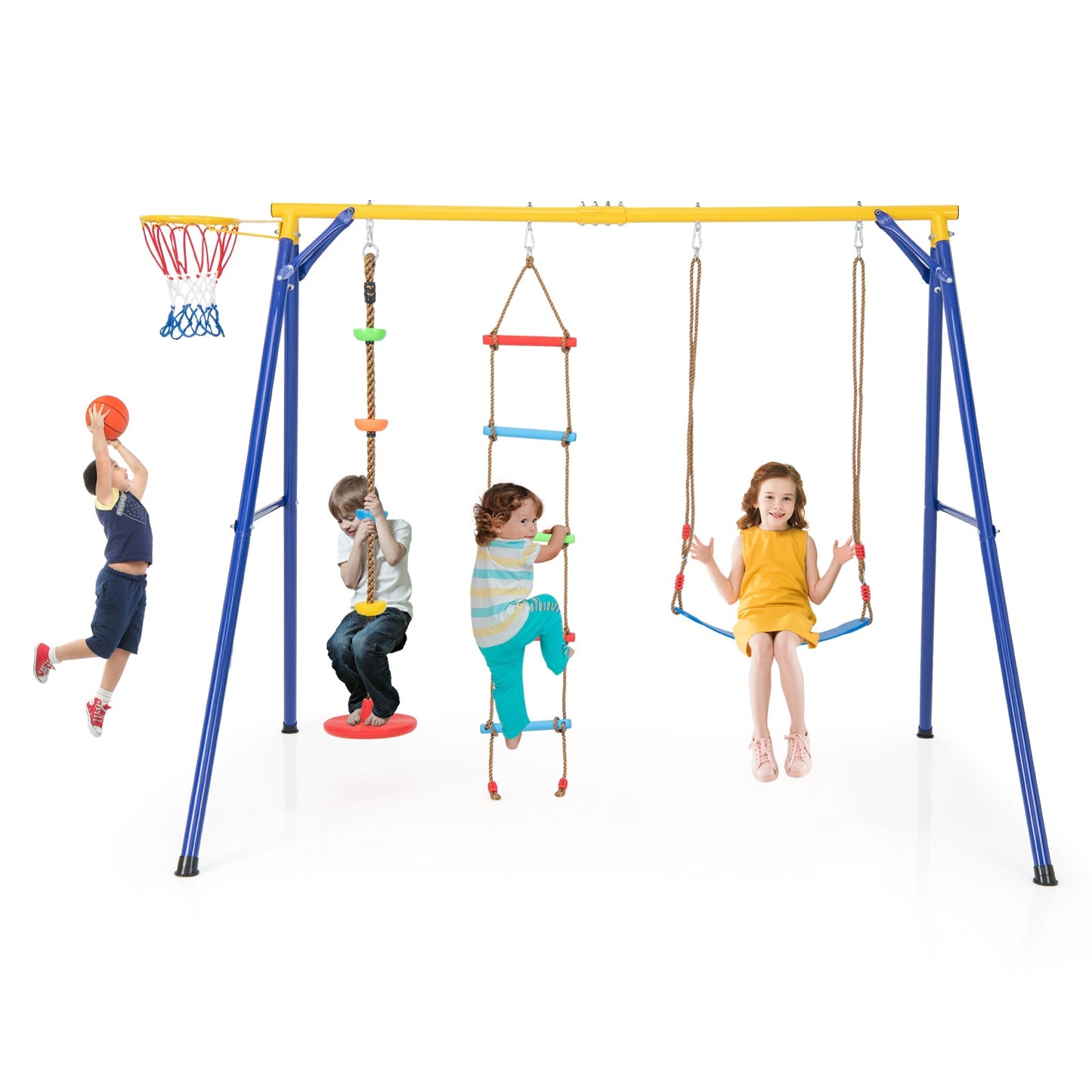 Gbruno 4-in-1 Heavy Duty Swing Set for Kids Ages 3-9 - Yellow
