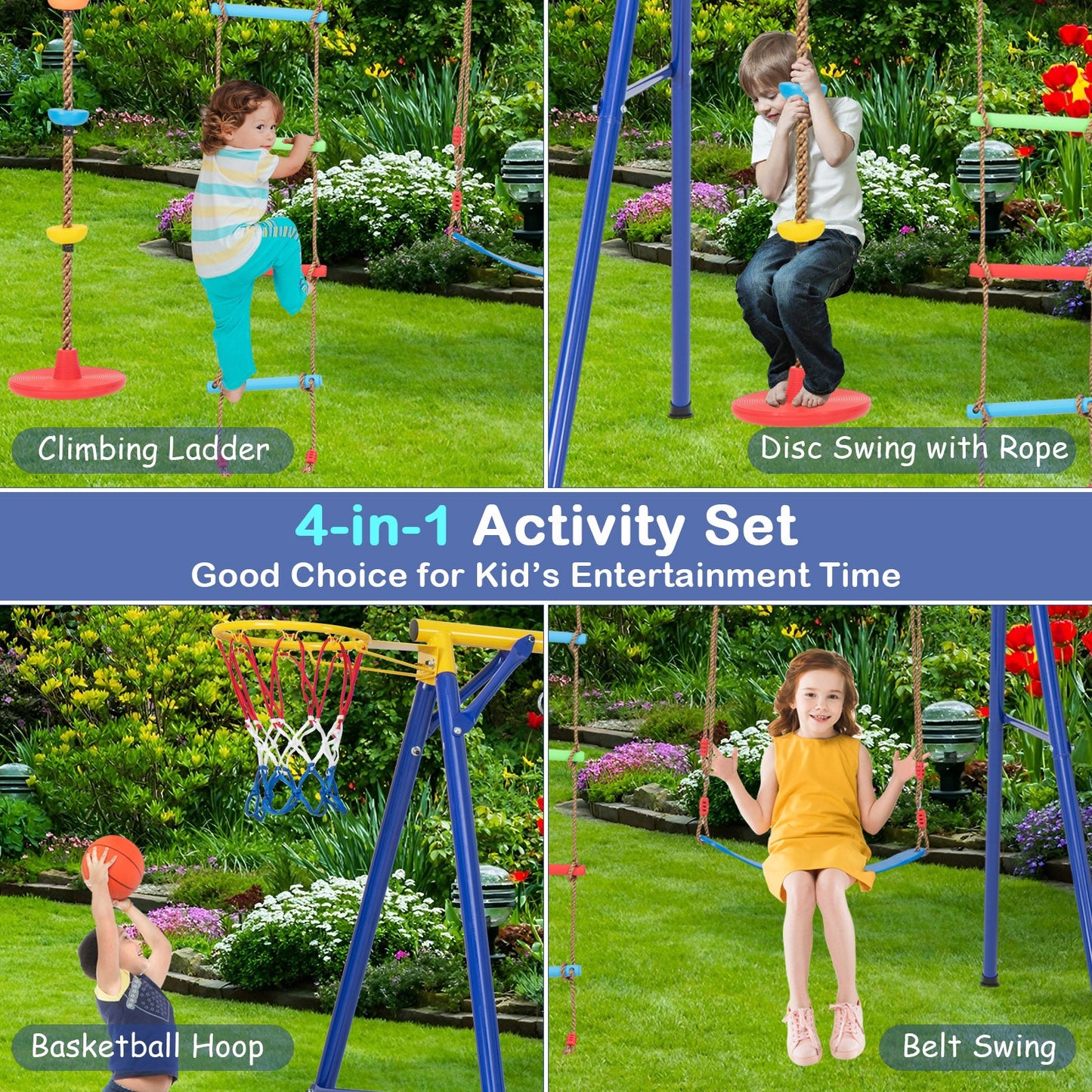Gbruno 4-in-1 Heavy Duty Swing Set for Kids Ages 3-9 - Yellow